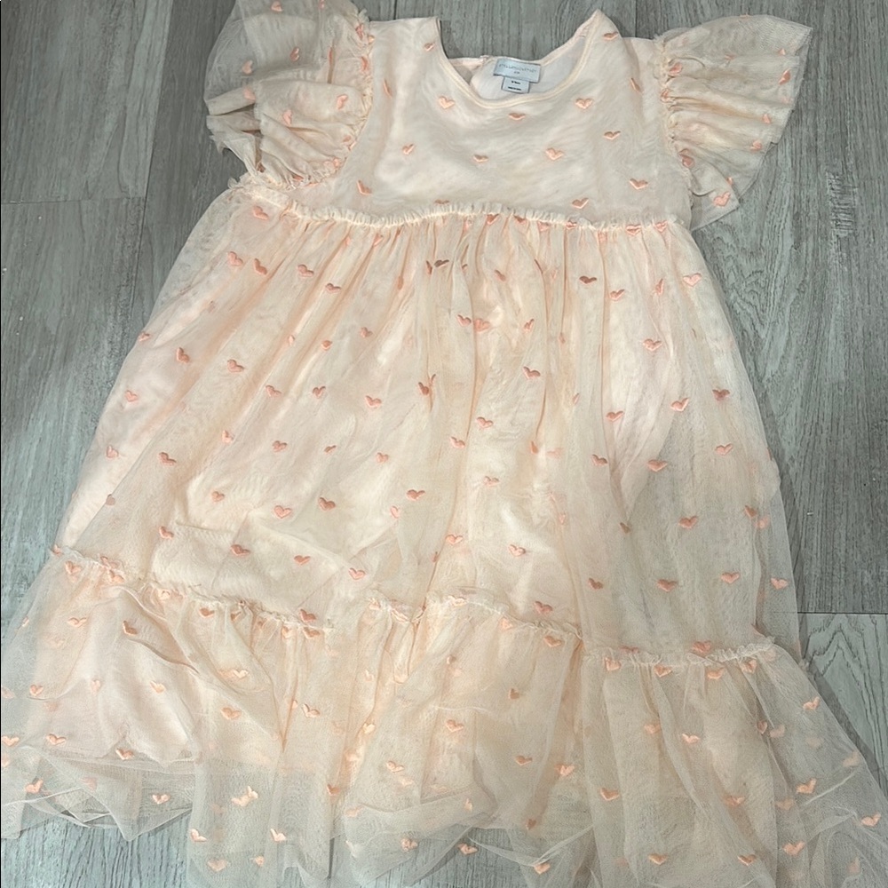 Stella McCartney Kids Peach Heart Embroidered Tulle Dress